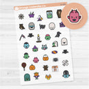 Clear matte Halloween deco sticker sheet with 35 spooky cute planner and journal decorations.