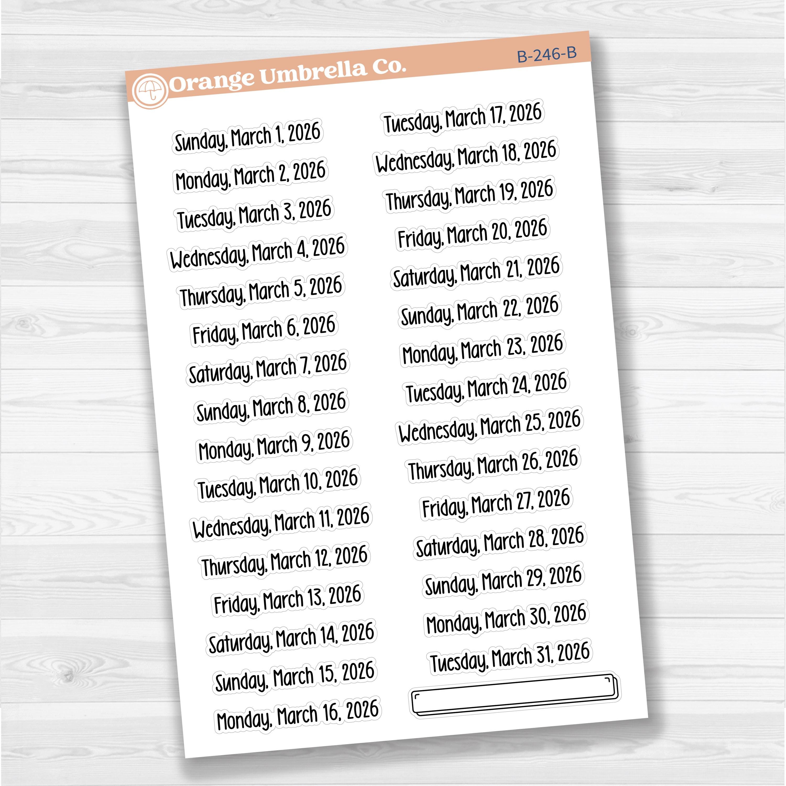 White removable matte planner sticker sheet with January–June 2026 dates in F18 font.
