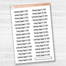 Sheet of white matte planner stickers with dates for July-December 2026 in F18 font, 31 total.