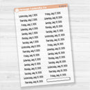 Sheet of clear matte planner stickers with dates for July-December 2026 in F18 font, 31 total.