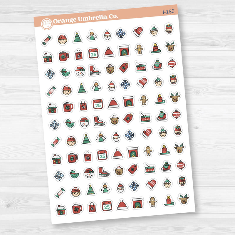 Christmas Icon Stickers | Holiday Planner Icons for Journals & Planners | I-180