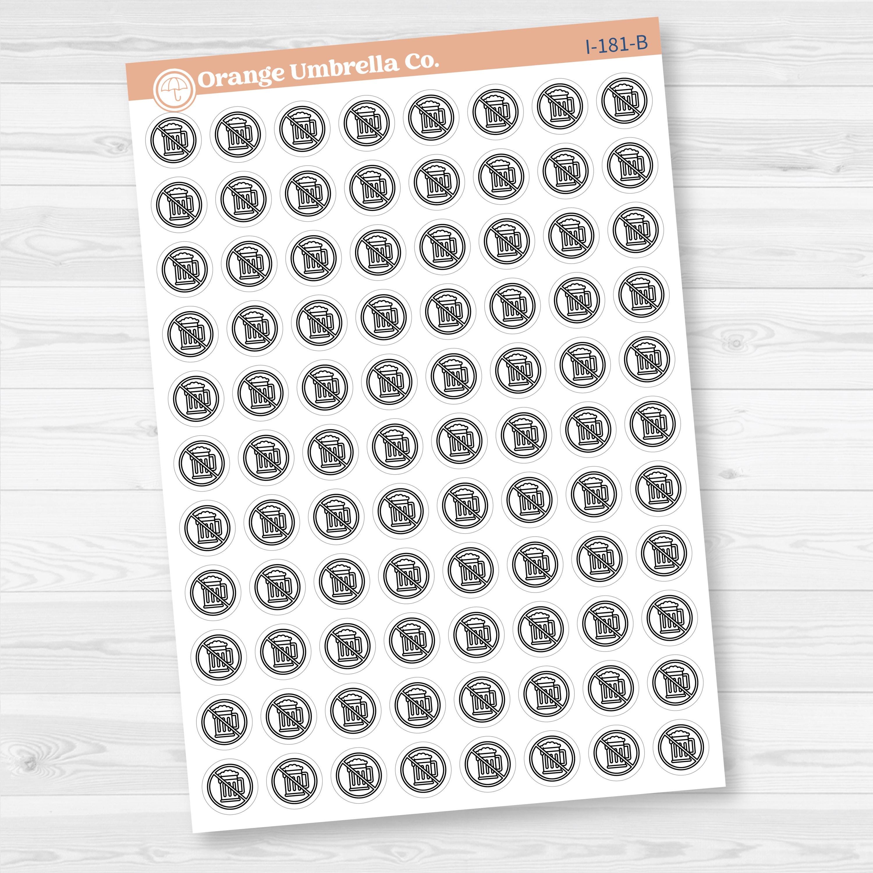 No Drinking Stickers | No Alcohol Day Beer Icons | Health & Wellness Planner Stickers | I-181