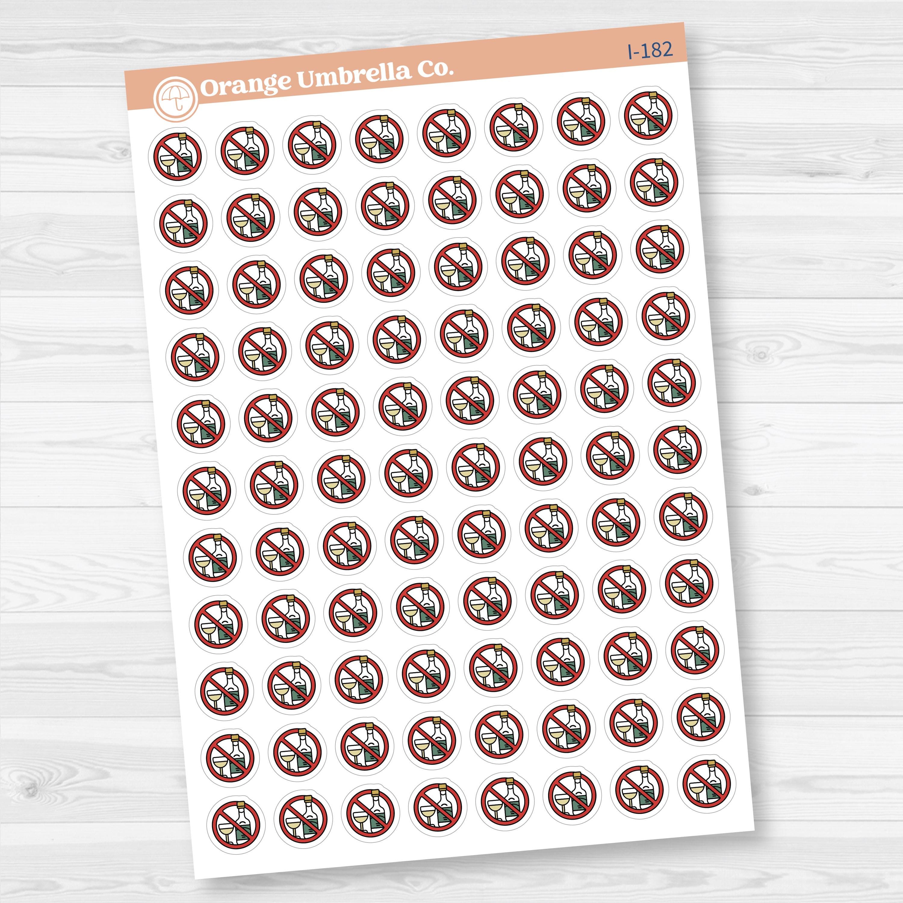 No Drinking Stickers | No Alcohol Day Wine Icons | Health & Wellness Planner Stickers | I-182