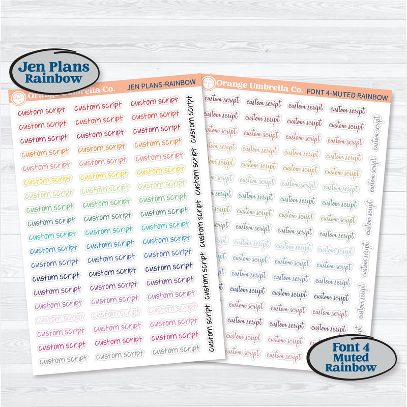 Custom Script Planner Sticker | *NEW* Larger Sheet Size & New Fonts | *1 word/phrase per sheet* | customscript