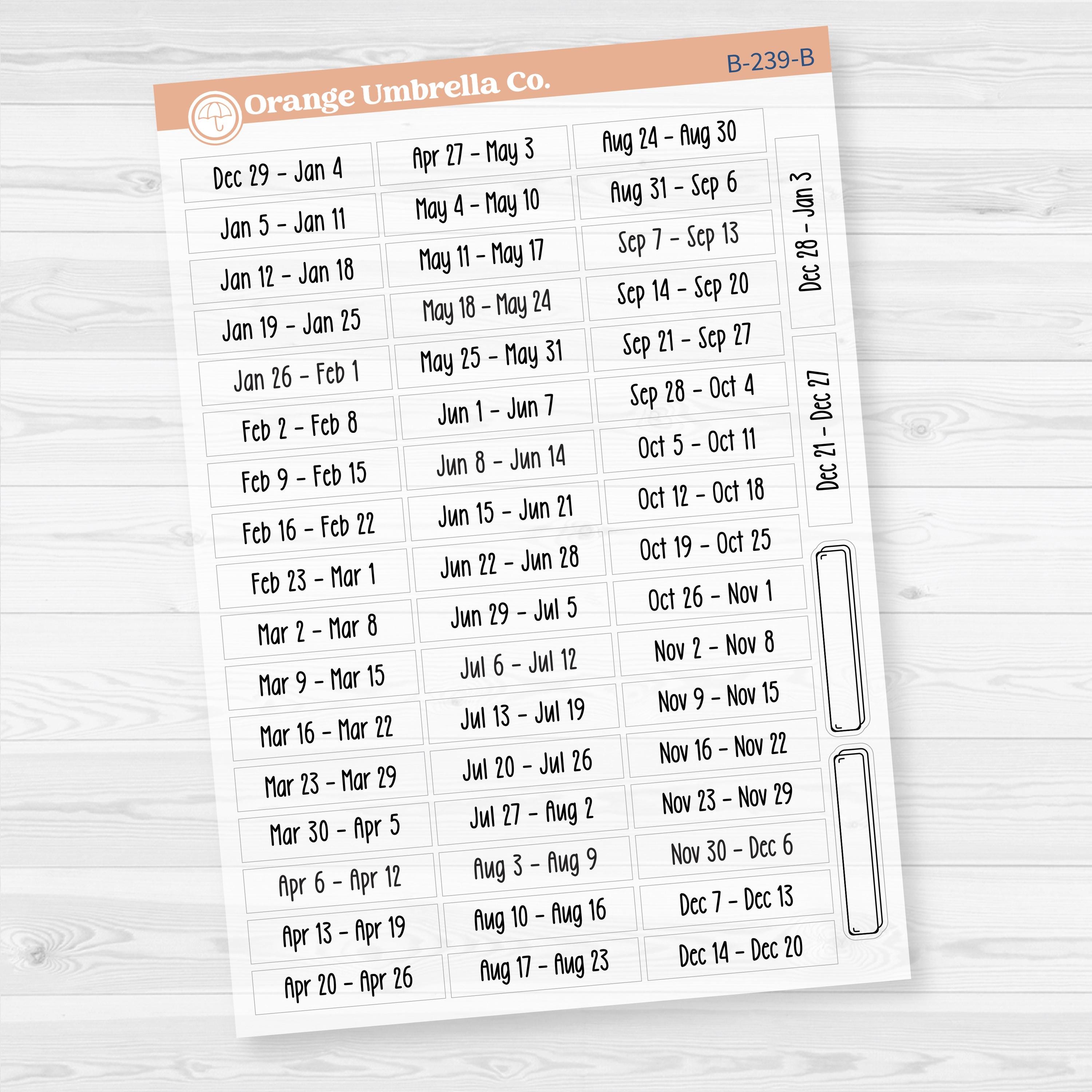 Monday Start Weeks of the Year | Planner Stickers | B-239-B