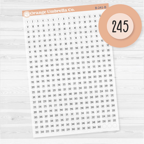 Number Dot Stickers 1–365 | Planner Stickers | Clear Matte Countdown & Tracking Dots | B-241-BCM