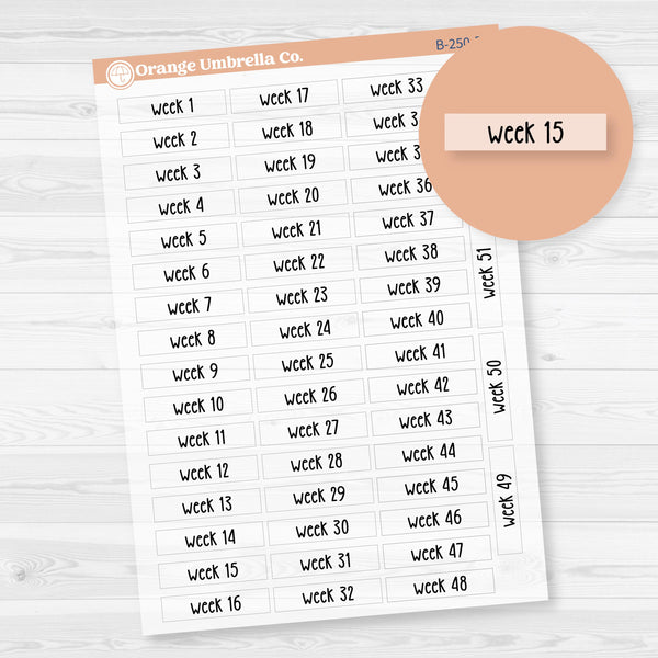 Week 1–52 Stickers | Clear Matte Planner Stickers | B-250-BCM