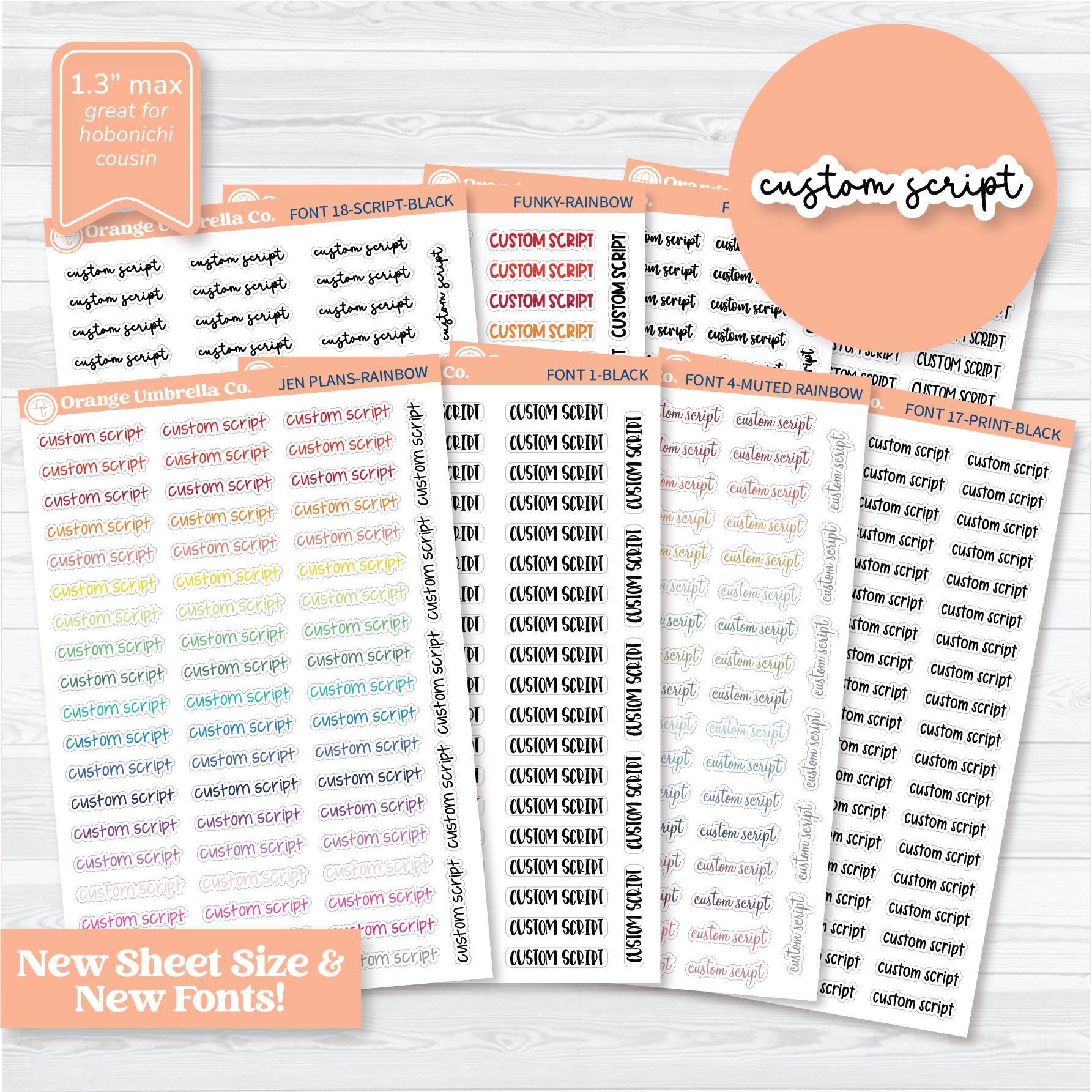 Custom Script Planner Sticker | Choose Font, Color, Material | *1 word/phrase per sheet* | customscript | hobocustom