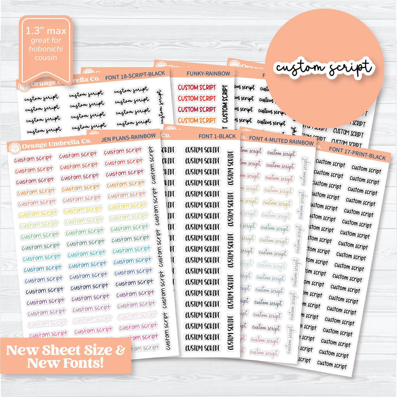 Custom Script Planner Sticker | Choose Font, Color, Material | *1 word/phrase per sheet* | customscript | hobocustom