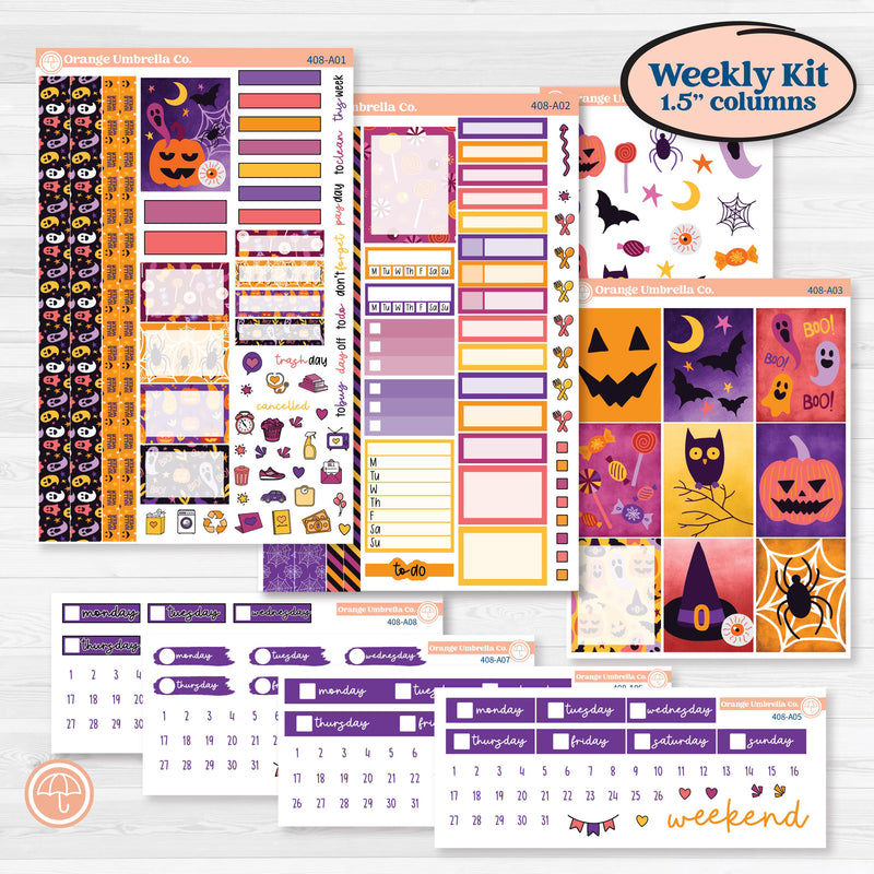 Purple Halloween Kit | Weekly Sticker Kit for Vertical Planners like Erin Condren | Gone Batty | KIT-408-A
