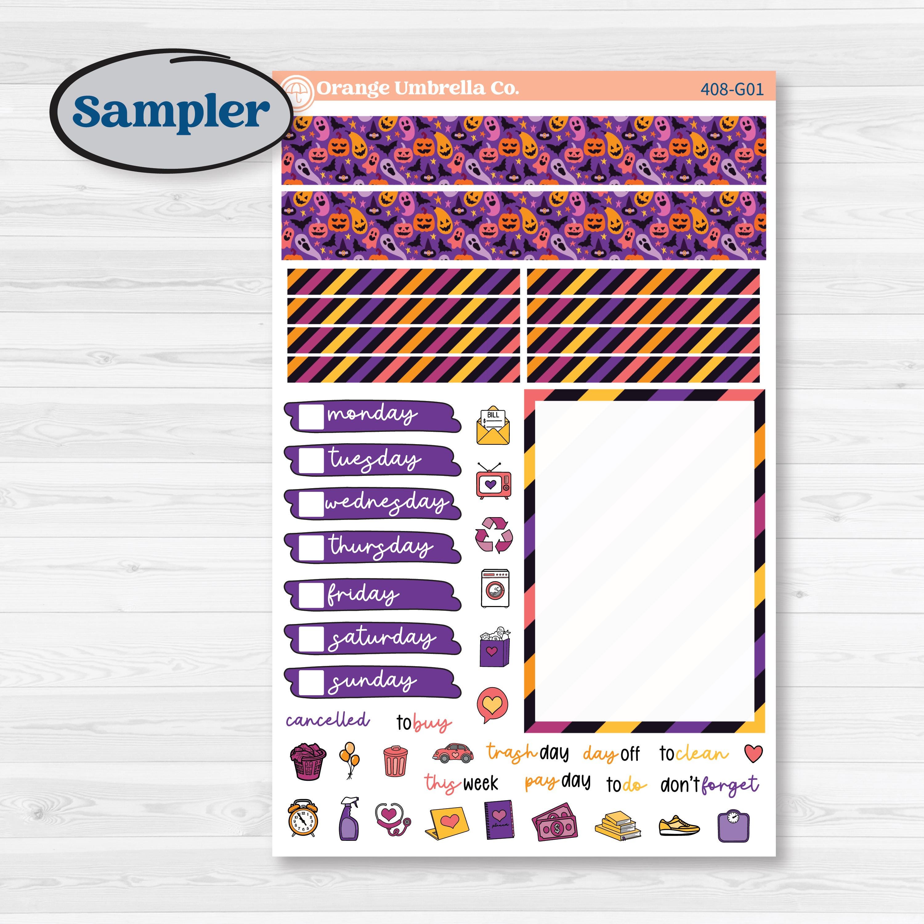 Purple Halloween Kit | A5 Compact Vertical Planner Kit Stickers for Erin Condren | Gone Batty | KIT-408-G