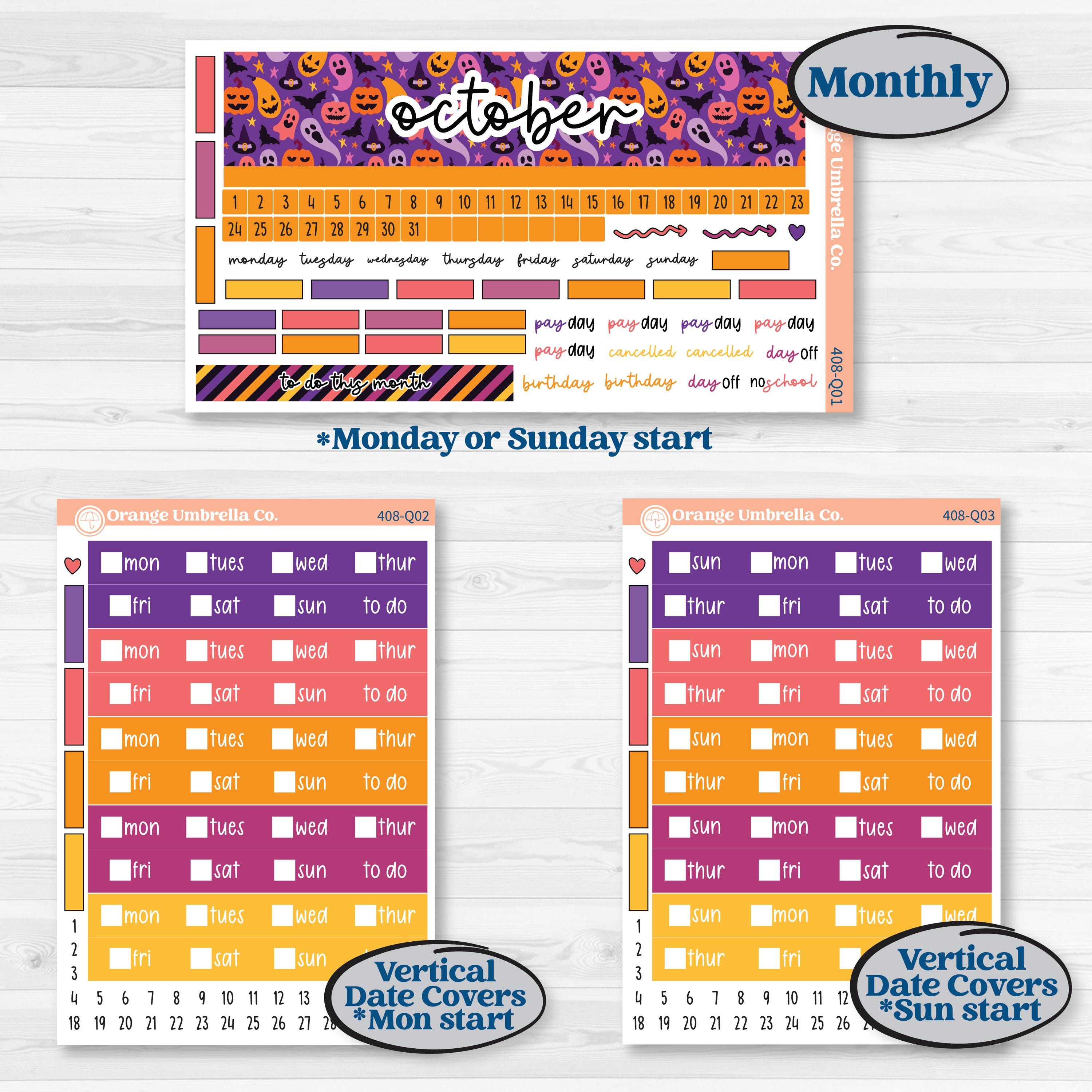 Purple Halloween Kit | Laurel Denise Standard Vertical & Horizontal Planner Kit Stickers | Gone Batty | KIT-408-Q