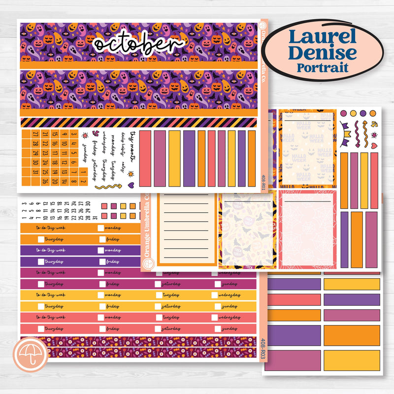 Purple Halloween Kit | Laurel Denise Portrait Planner Kit Stickers | Gone Batty | KIT-408-R