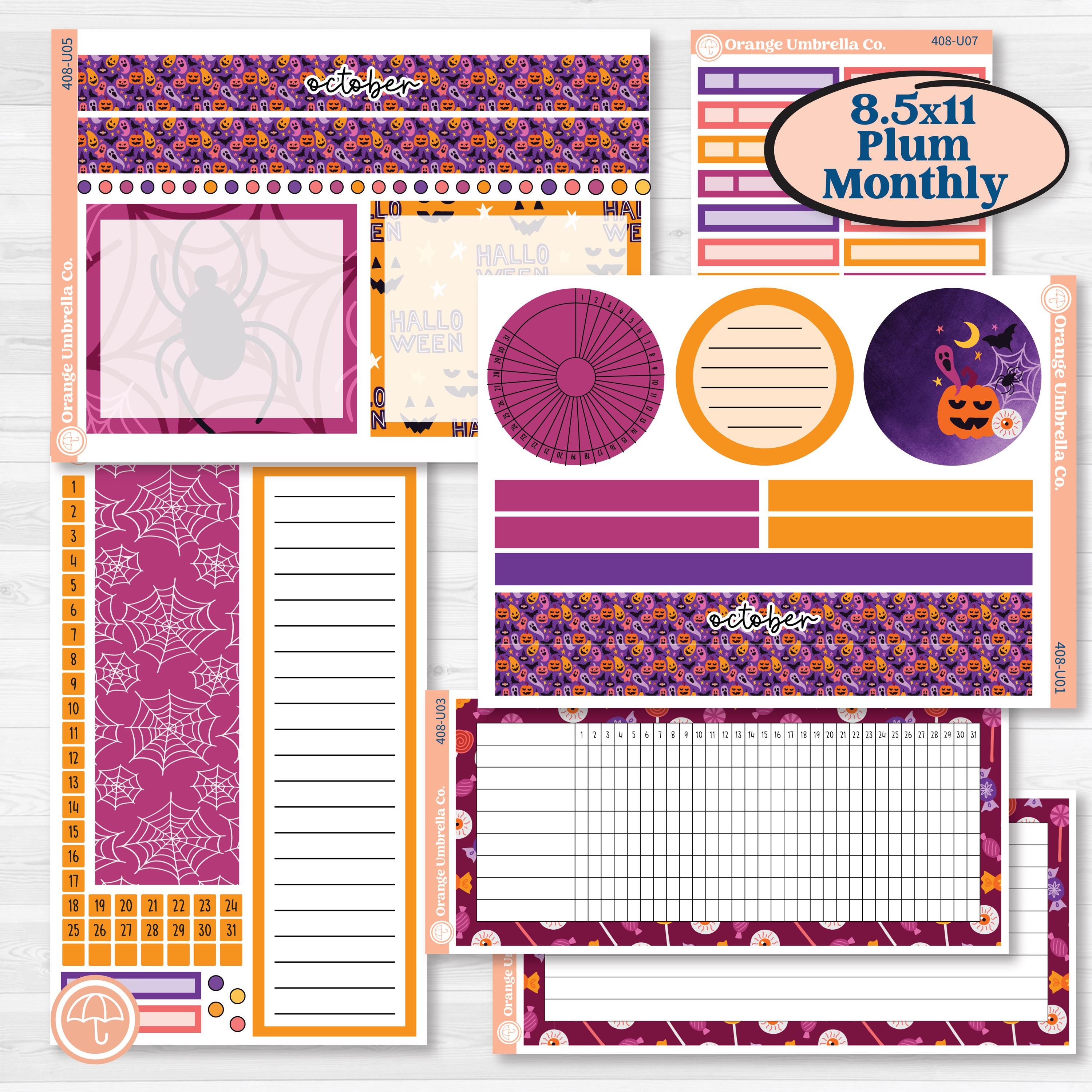 Purple Halloween Kit | 8.5x11 Plum Monthly & Dashboard Planner Kit Stickers | Gone Batty | KIT-408-U