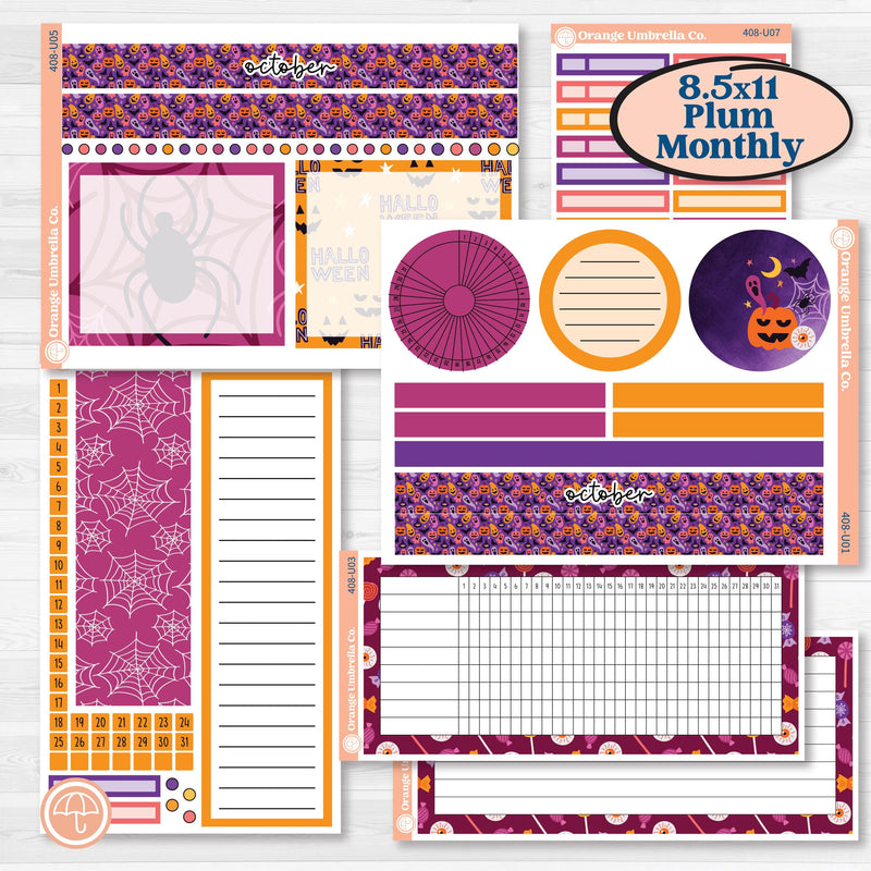 Purple Halloween Kit | 8.5x11 Plum Monthly & Dashboard Planner Kit Stickers | Gone Batty | KIT-408-U
