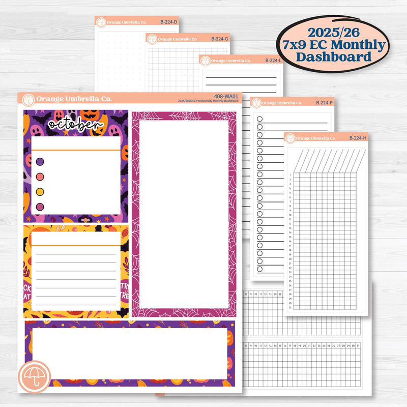 Purple Halloween Kit | 7x9 Erin Condren Life Planner Monthly Dashboard Sticker Kit | 2025-2026 Planners | Gone Batty | KIT-408-WA