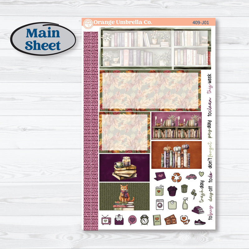 Autumn Reading Kit | Plum Vertical Priorities 7x9 Planner Kit Stickers | Reading Season | KIT-409-J
