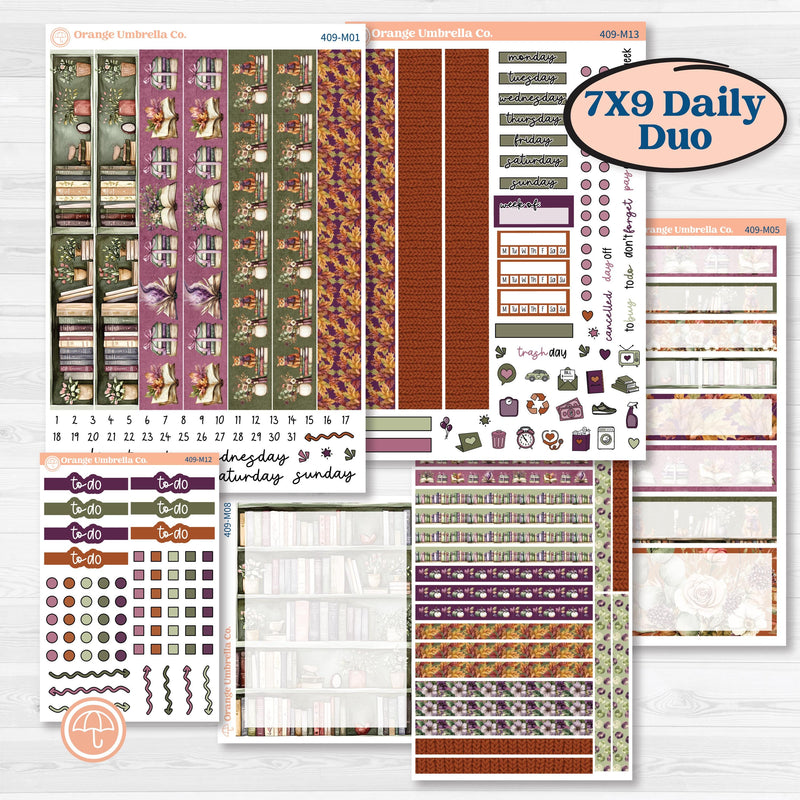 Autumn Reading Kit | 7x9 Erin Condren Daily Duo Planner Kit Stickers | Reading Season | KIT-409-M