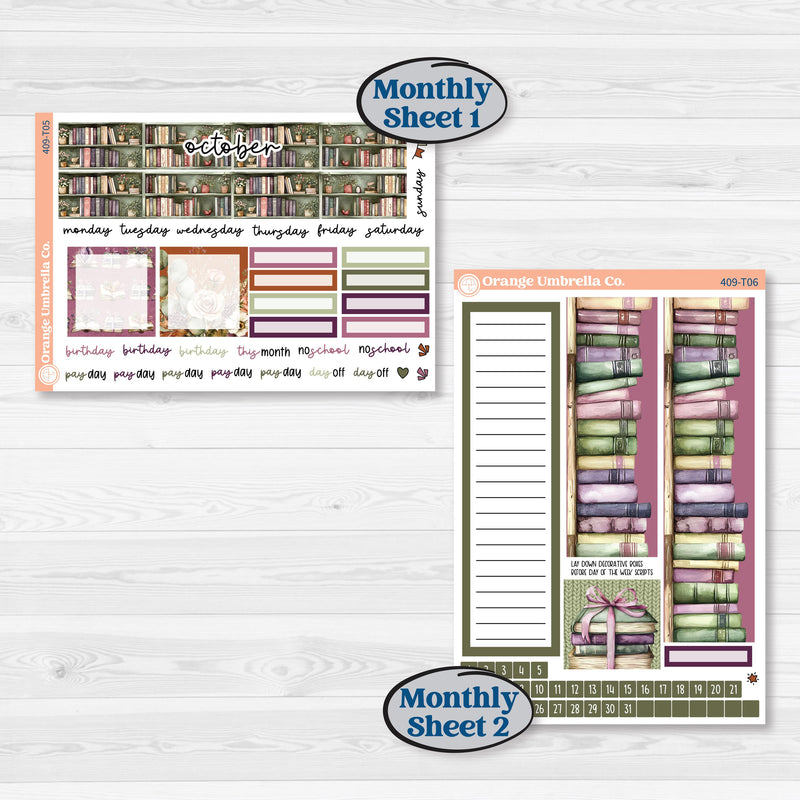 Autumn Reading Kit | 7x9 Plum Monthly & Dashboard Planner Kit Stickers | Reading Season | KIT-409-T