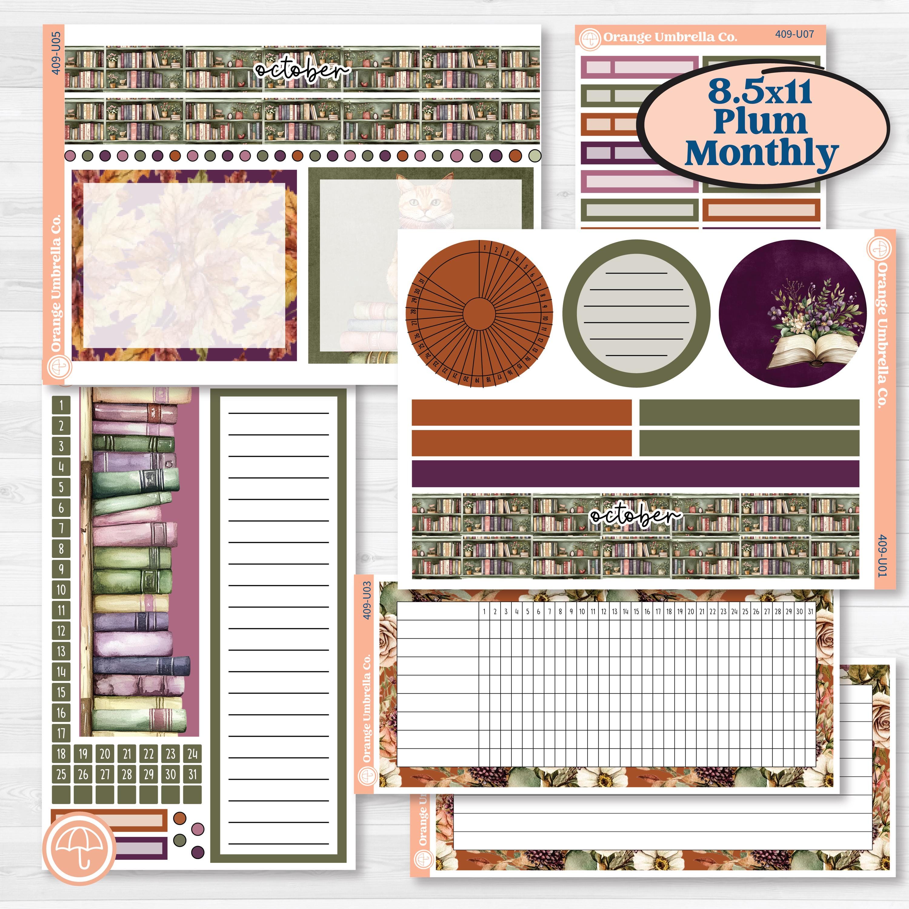Autumn Reading Kit | 8.5x11 Plum Monthly & Dashboard Planner Kit Stickers | Reading Season | KIT-409-U