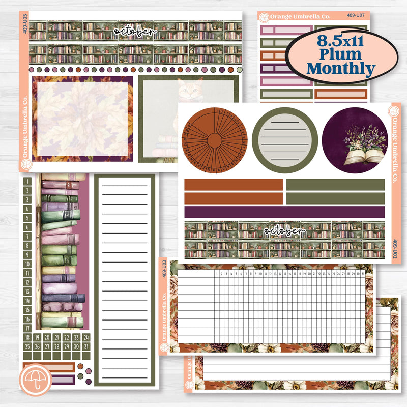 Autumn Reading Kit | 8.5x11 Plum Monthly & Dashboard Planner Kit Stickers | Reading Season | KIT-409-U