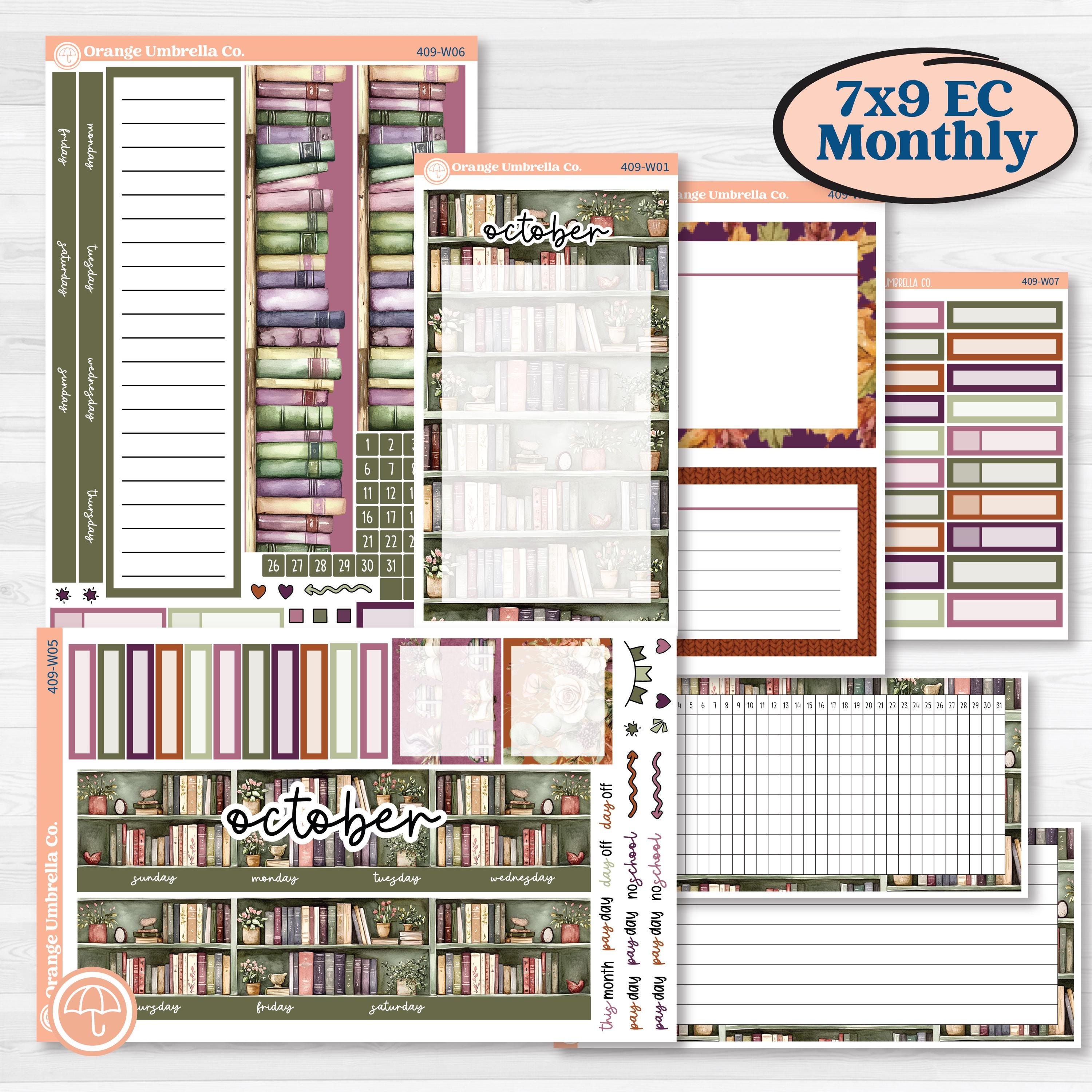 Autumn Reading Kit | 7x9 Erin Condren Life Planner Monthly & Dashboard Sticker Kit | 2024-2025 Planners | Reading Season | KIT-409-W