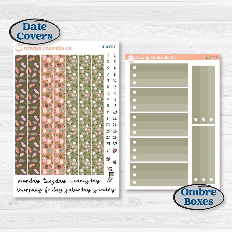 Autumn Floral Kit | 7x9 Plum Daily Planner Kit Stickers | Pumpkin Petals | KIT-410-P