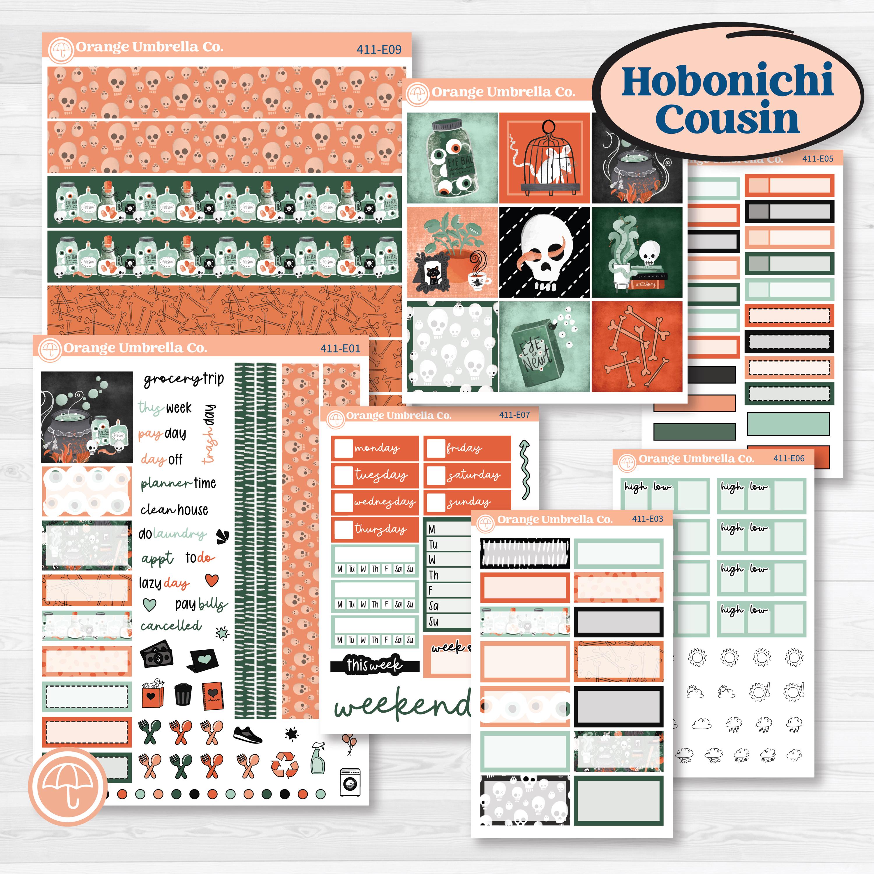 Spooky Halloween Kit | Hobonichi Cousin Weekly & Daily Planner Kit Stickers | Witch’s Brew | KIT-411-E