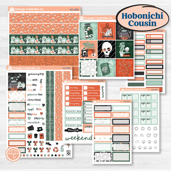 Spooky Halloween Kit | Hobonichi Cousin Weekly & Daily Planner Kit Stickers | Witch’s Brew | KIT-411-E