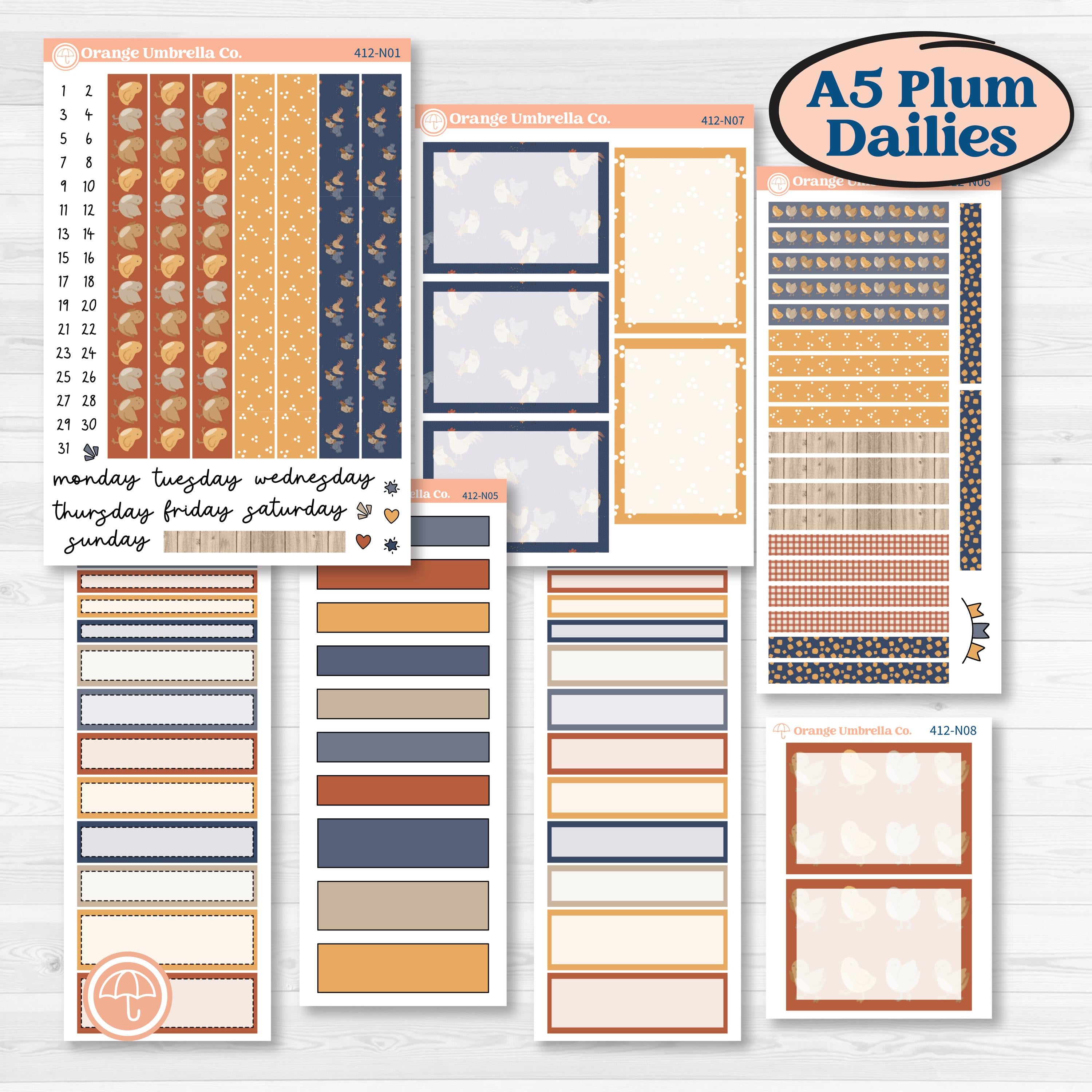 Chicken Planner Kit | A5 Plum Daily Planner Kit Stickers | What the Flock | KIT-412-N