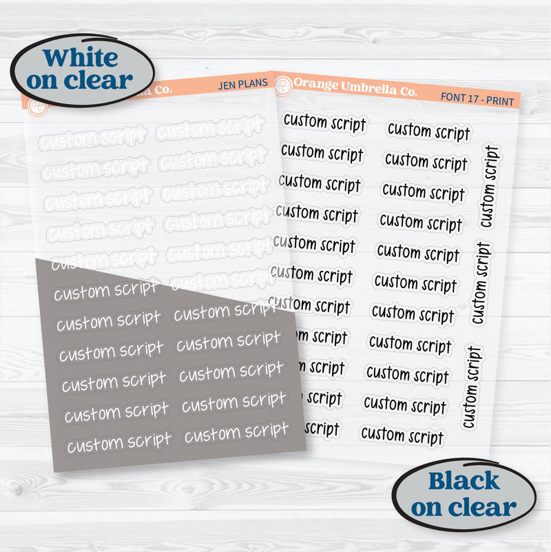 Hobonichi Cousin Mini Sheet Custom Scripts | New Fonts Clear Matte Planner Stickers | 1 Word/Phrase per sheet | custommini-hobo-cm