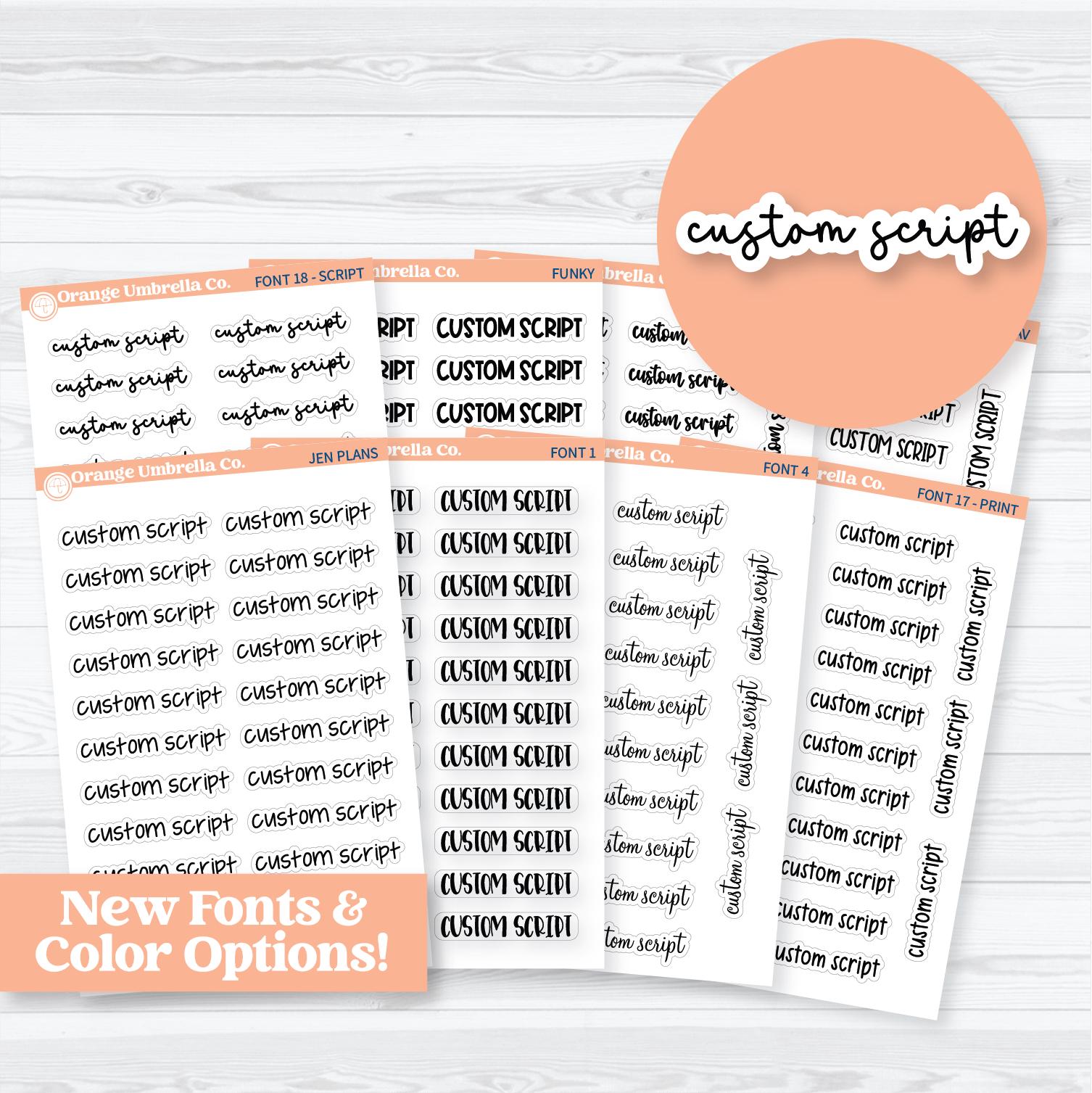Mini Sheet Custom Script Sticker | Planner Stickers ** 1 word/phrase per sheet*** | custommini