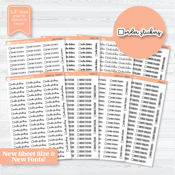 Hobonichi Cousin Custom Checkbox Script Planner Stickers | *NEW* Larger Sheet Size & New Fonts | 1 Word/Phrase per Sheet | customcheck-hobo