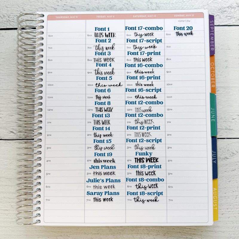 Custom Script Planner Stickers for Hobonichi Cousin | *NEW* Larger Sheet Size & Fonts | 1 Word/Phrase per Sheet | customscript-hobo-cm