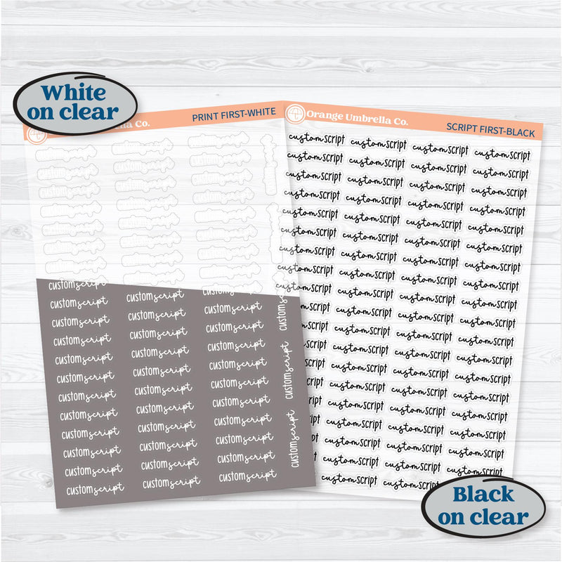 Custom Script Planner Stickers | New Larger Sheet Size & New Fonts | 1 Word/Phrase per Sheet | customscript-cm