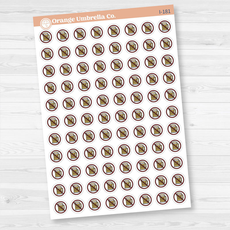 No Drinking Stickers | No Alcohol Day Beer Icons | Health & Wellness Planner Stickers | I-181