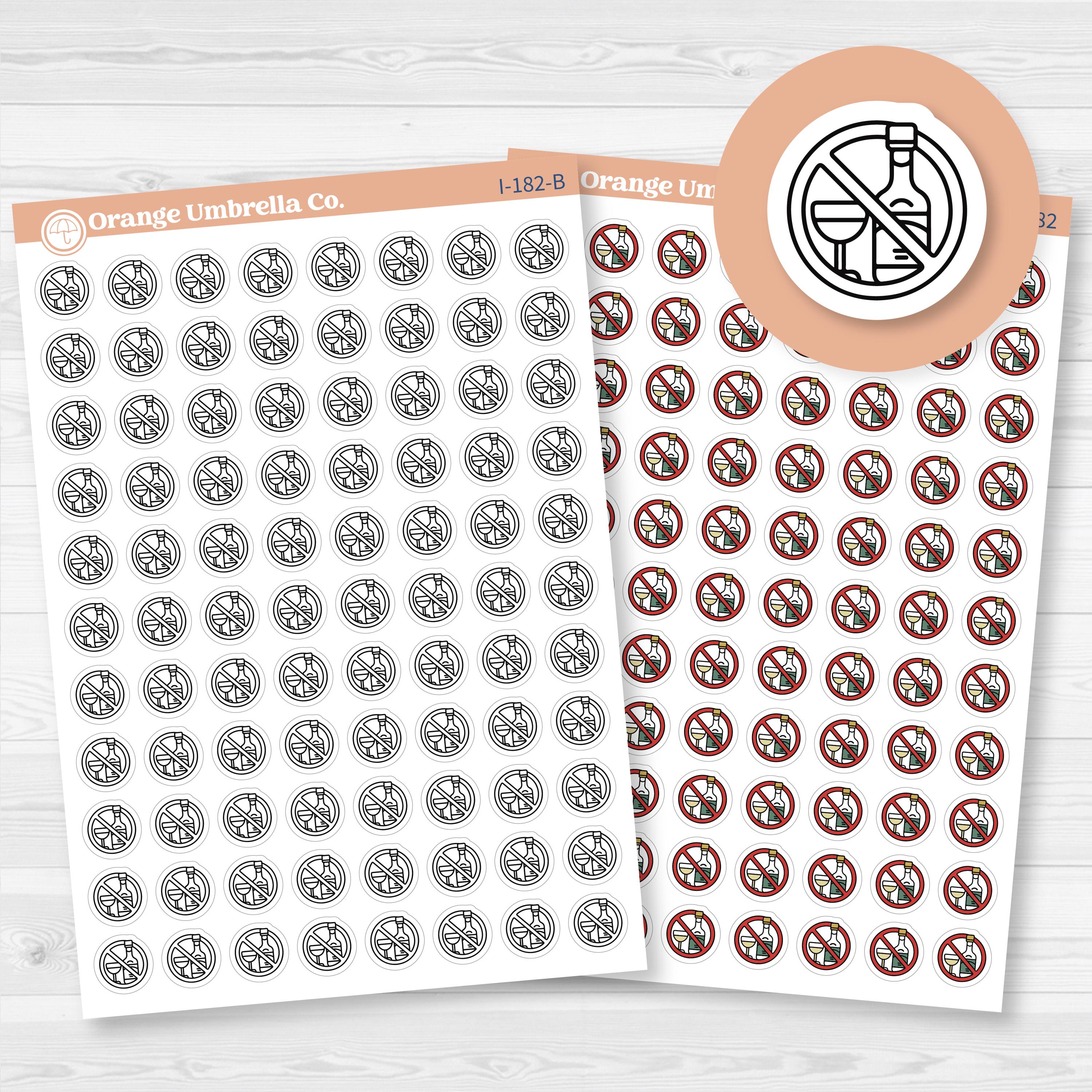 No Drinking Stickers | No Alcohol Day Wine Icons | Health & Wellness Planner Stickers | I-182