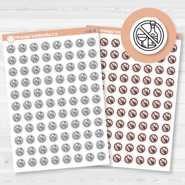 No Drinking Stickers | No Alcohol Day Wine Icons | Health & Wellness Planner Stickers | I-182