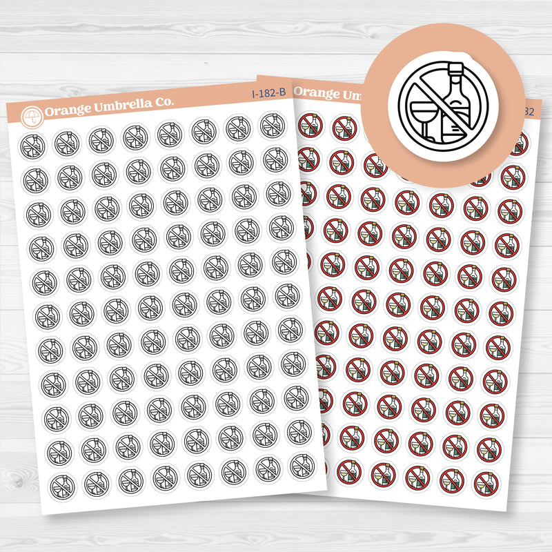 No Drinking Stickers | No Alcohol Day Wine Icons | Health & Wellness Planner Stickers | I-182