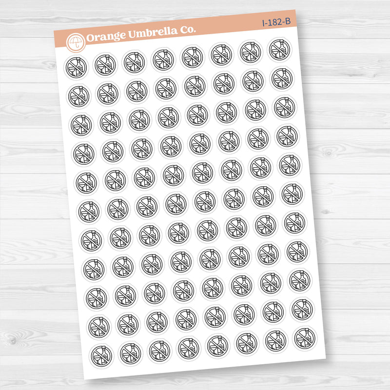 No Drinking Stickers | No Alcohol Day Wine Icons | Health & Wellness Planner Stickers | I-182