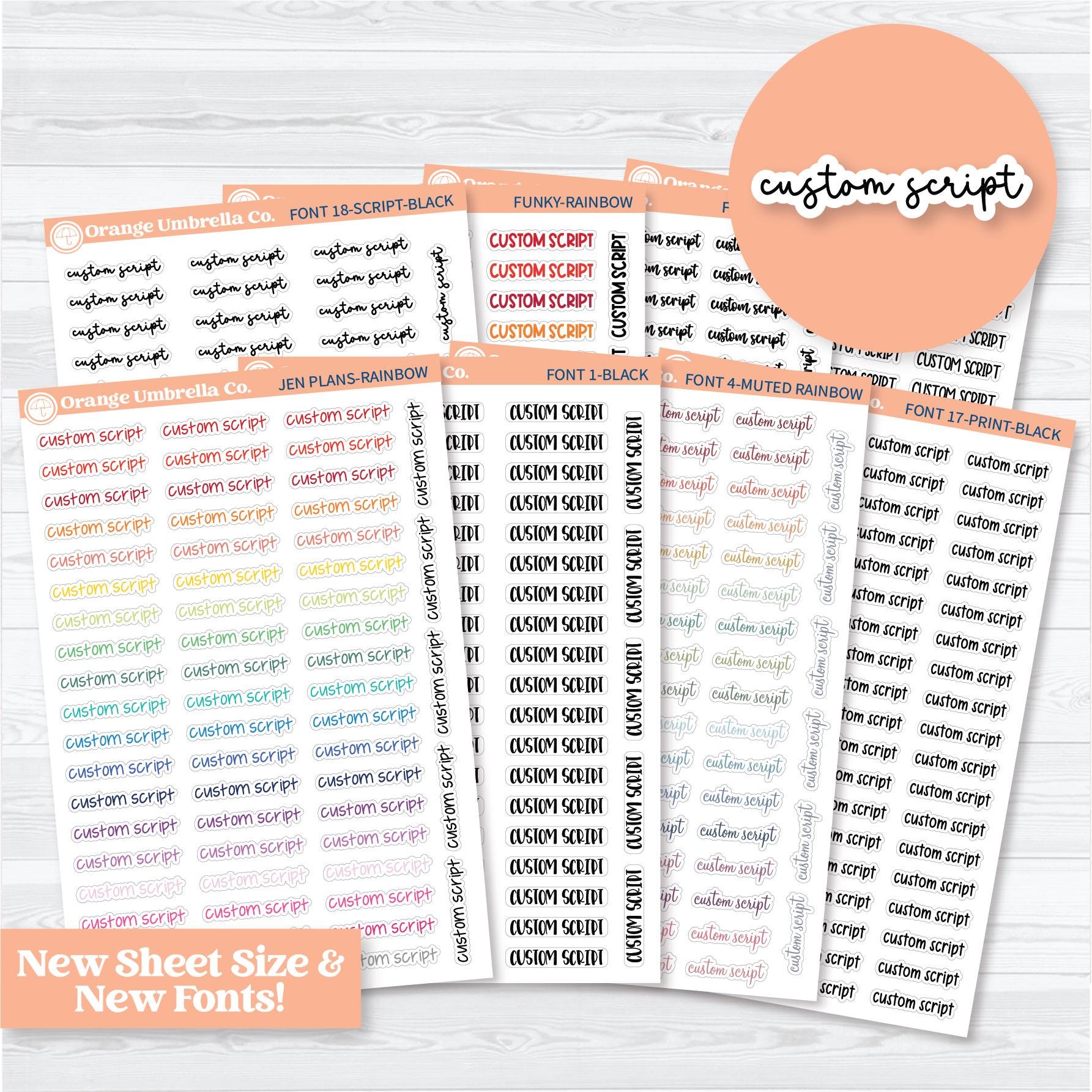 Custom Script Planner Sticker | *NEW* Larger Sheet Size & New Fonts | *1 word/phrase per sheet* | customscript