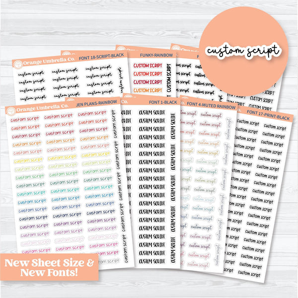 Custom Script Planner Sticker | *NEW* Larger Sheet Size & New Fonts | *1 word/phrase per sheet* | customscript