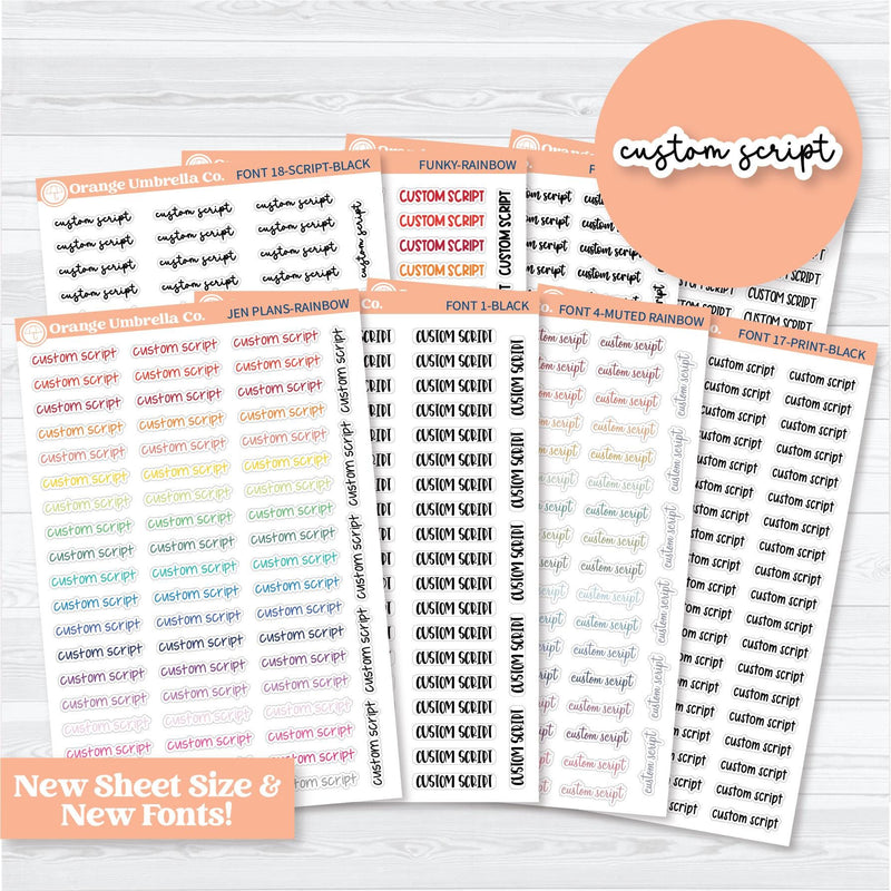 Custom Script Planner Sticker | *NEW* Larger Sheet Size & New Fonts | *1 word/phrase per sheet* | customscript