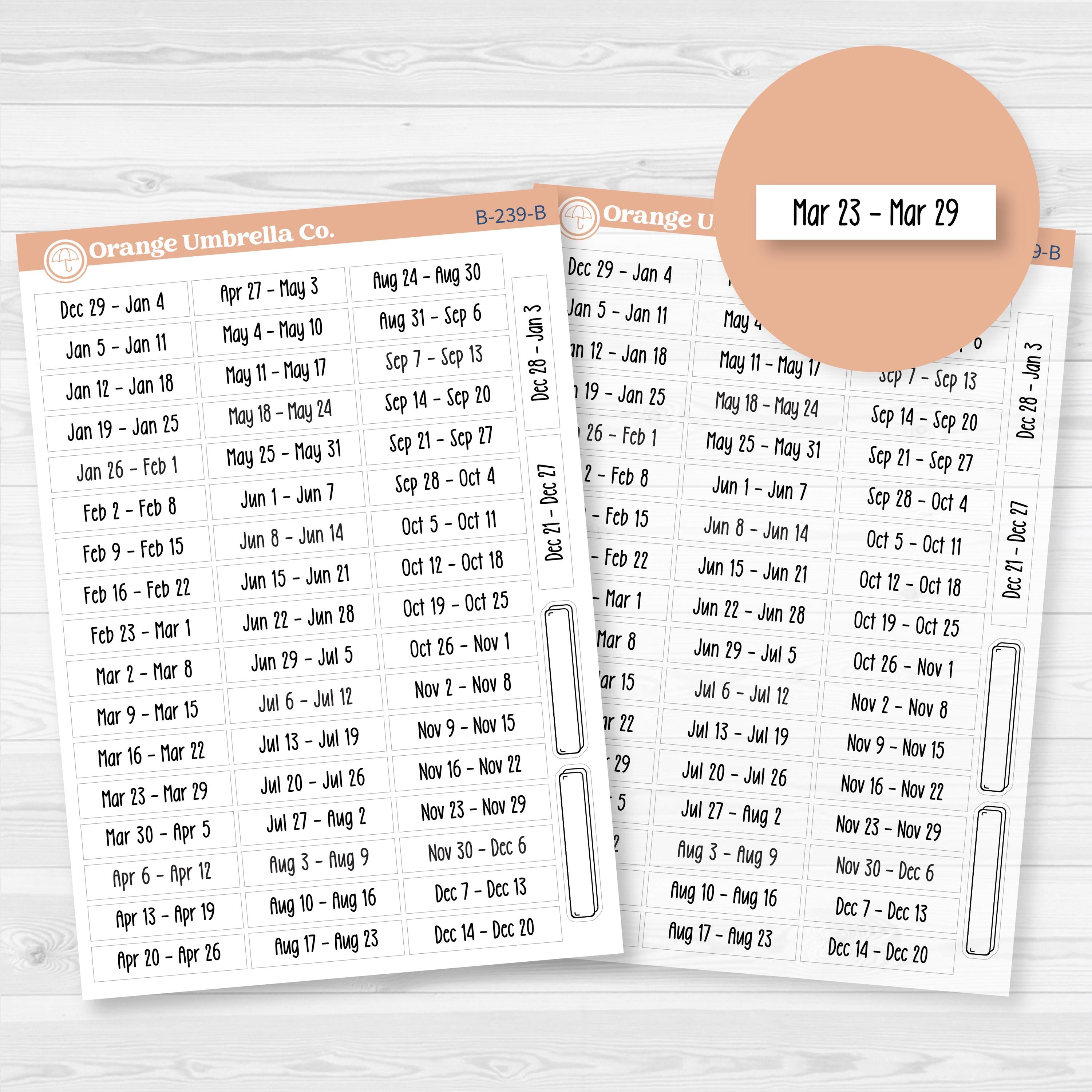 Monday Start Weeks of the Year | Planner Stickers | B-239-B