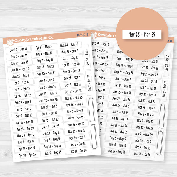 Monday Start Weeks of the Year | Planner Stickers | B-239-B