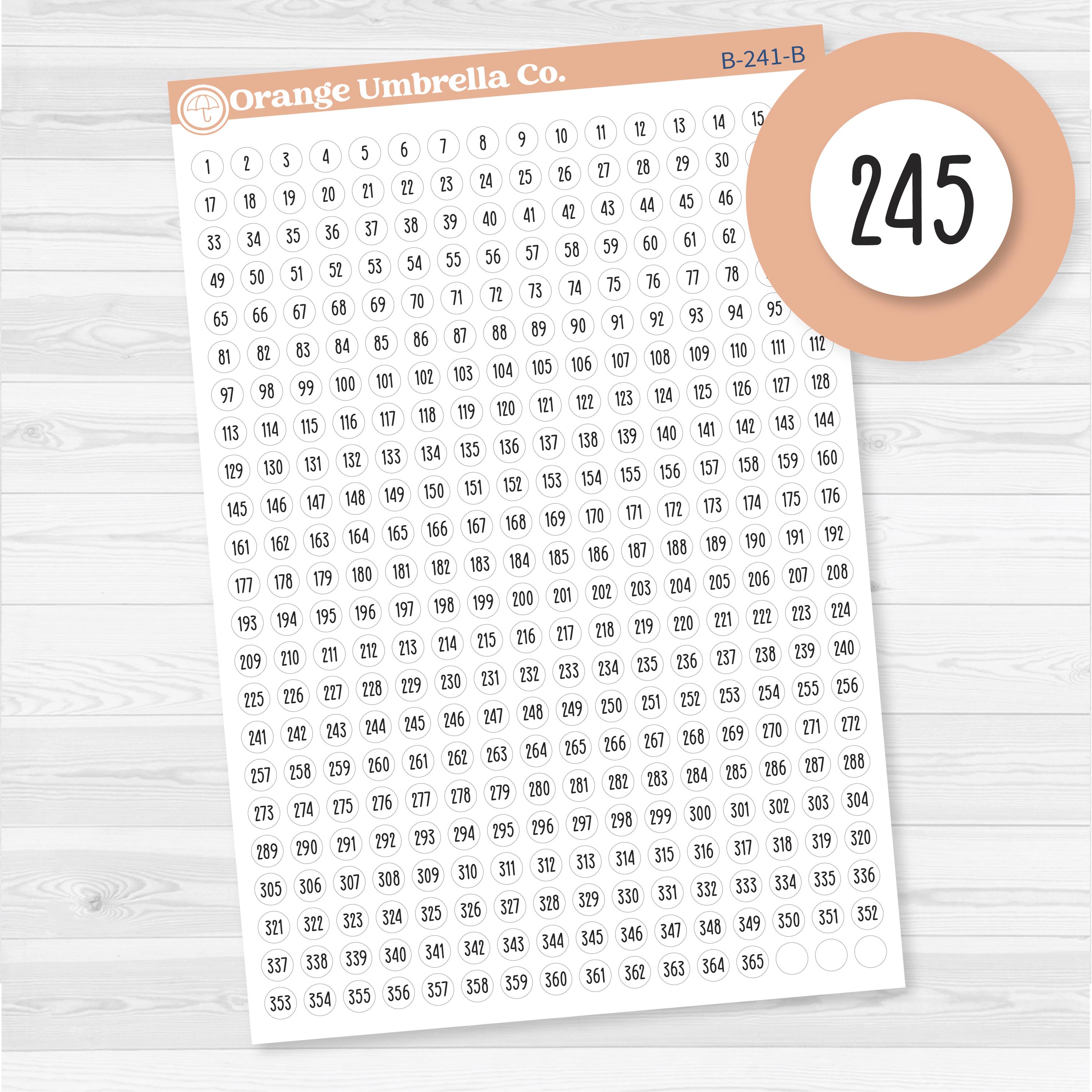 Number Dot Stickers 1–365 | Planner Stickers | Countdown & Tracking Dots | B-241-B