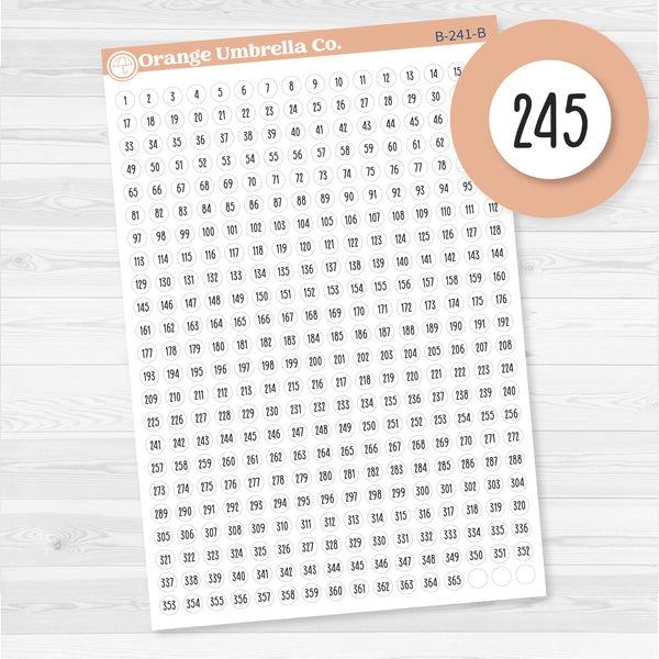 Number Dot Stickers 1–365 | Planner Stickers | Countdown & Tracking Dots | B-241-B