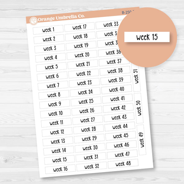 Week 1–52 Stickers | Week of the Year Planner Stickers | B-250-B