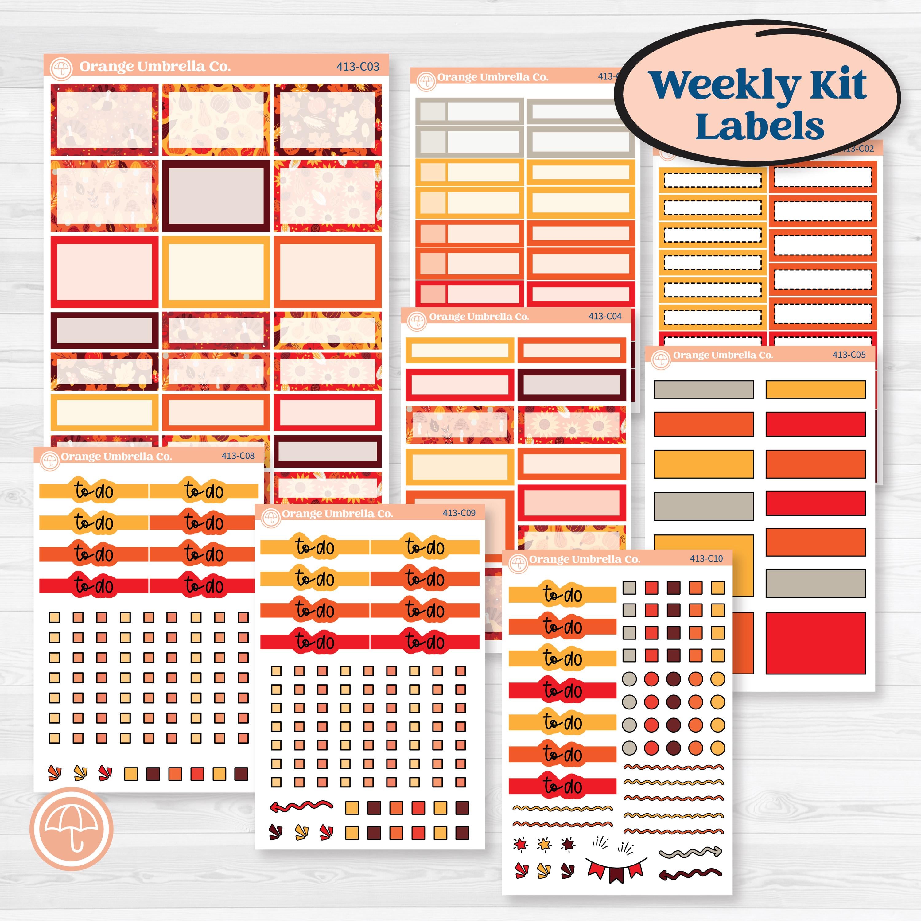 Thanksgiving Autumn Kit | Weekly Add-On Labels Planner Kit Stickers | Gobble | KIT-413-C