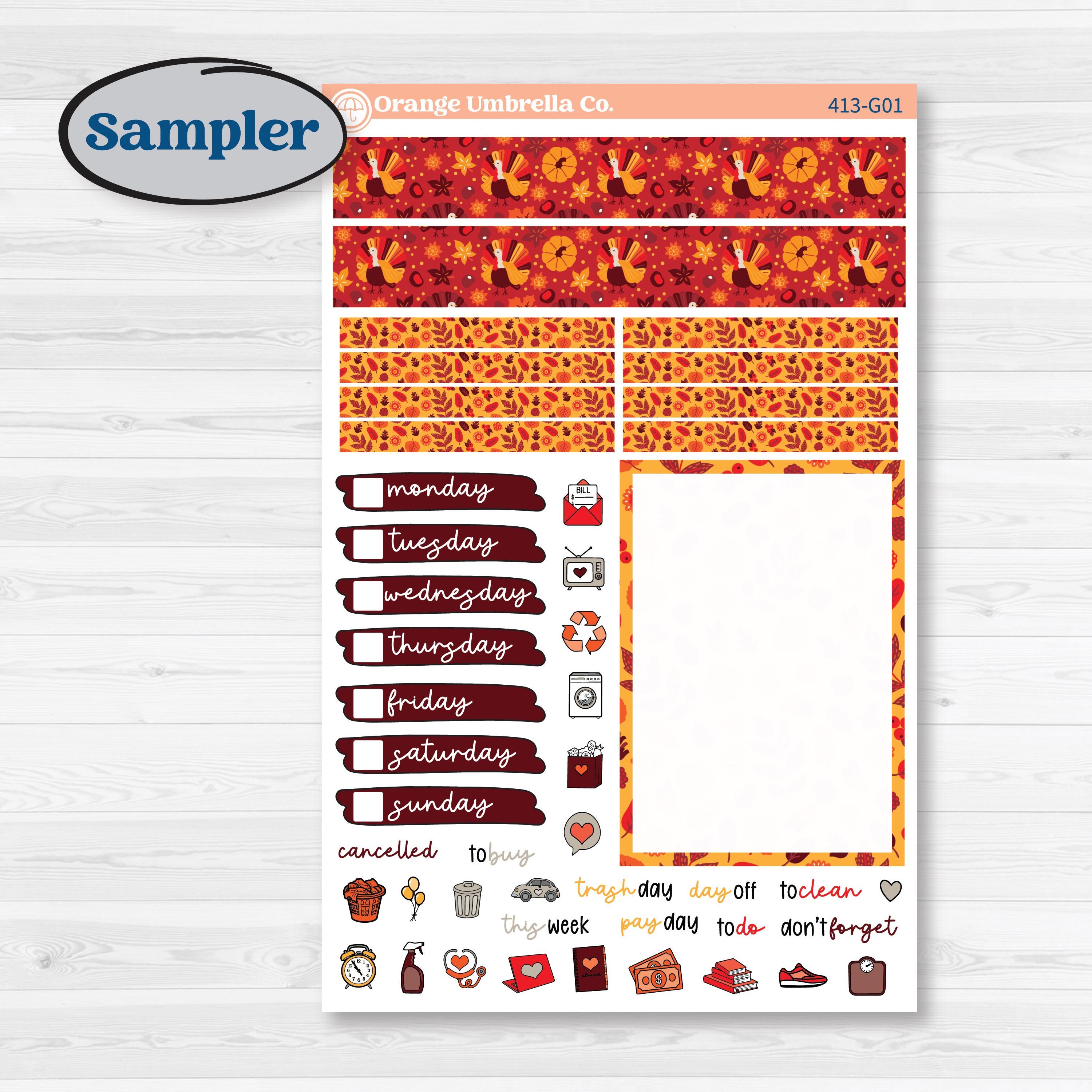 Thanksgiving Autumn Kit | A5 Compact Vertical Planner Kit Stickers for Erin Condren | Gobble | KIT-413-G
